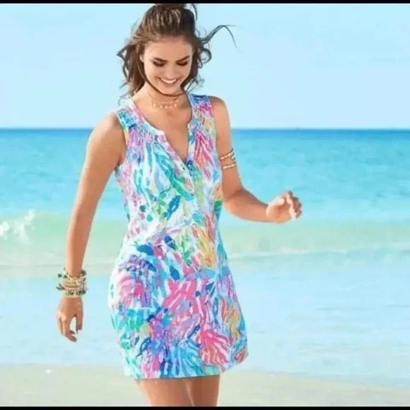 Lilly Pulitzer Essie Beach dress Sparkling Sands Size XS Colorful Retro Neon - Picture 9 of 11